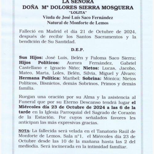 LA SEÑORA DOÑA Mª DOLORES SIERRA MOSQUERA