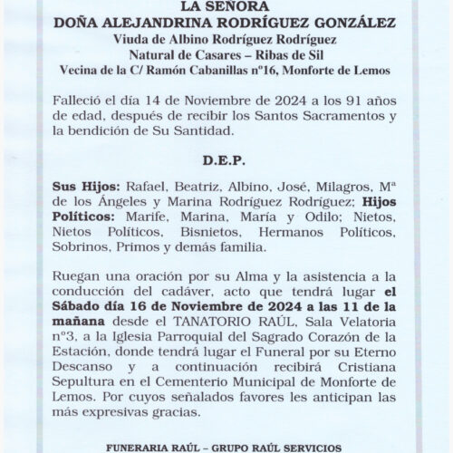 LA SEÑORA DOÑA ALEJANDRINA RODRIGUEZ GONZALEZ